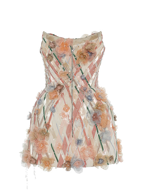 Milky Mini Dress With Ribbons And Crystals, 6