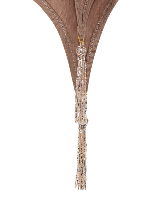 Beige Cotton Beaded Tassel Top, 3