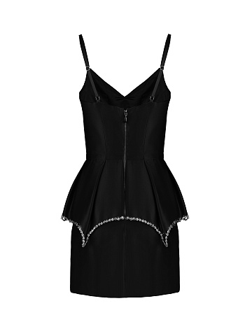 Black Crystals Embellished Peplum Mini Dress, 2