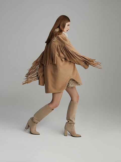 Beige Suede Heeled Long Boots, 5