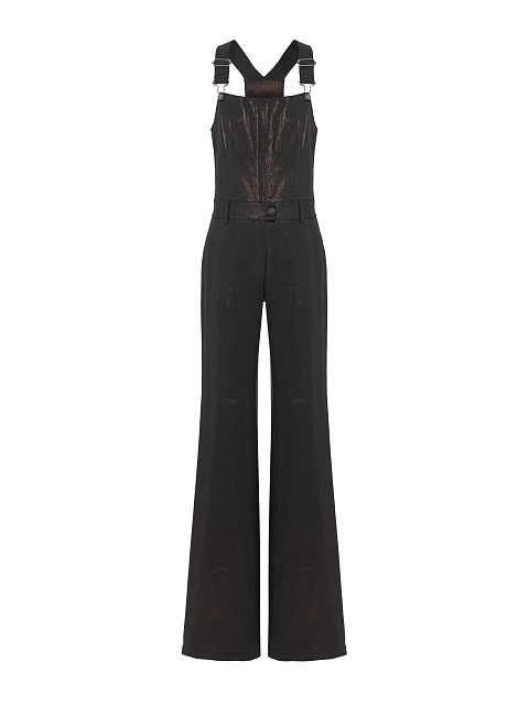 Black denim jumpsuit with coating, 1