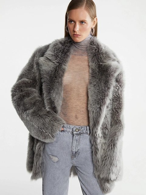 Gray Cropped Sheepskin Coat, 13