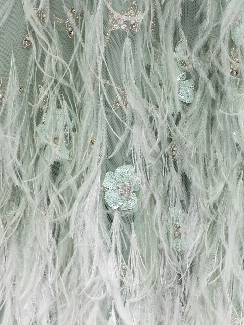 Green Embroidery & Feather Chiffon Maxi Dress, 4