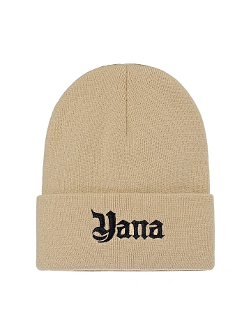 Beige & Black Embroidery "Yana" Beanie, 1