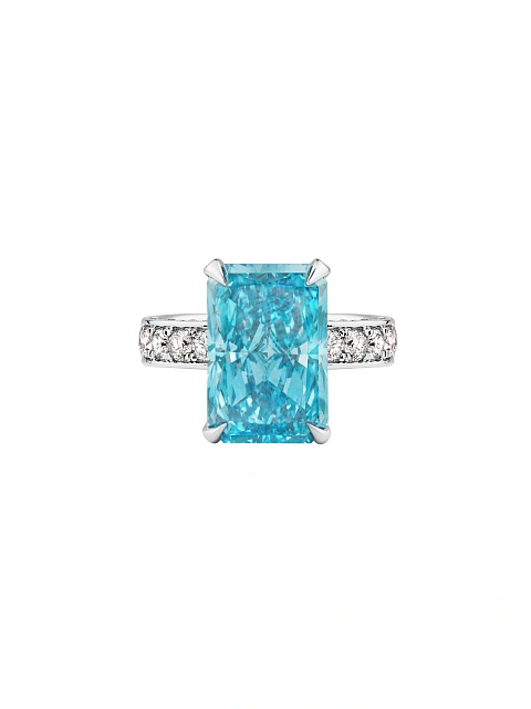 White gold ring with rectangular blue diamond, 2