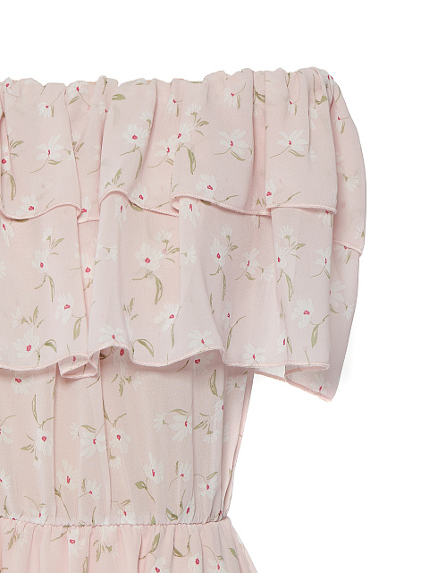 Light Pink Flower Printed Off Shoulder Mini Dress, 3