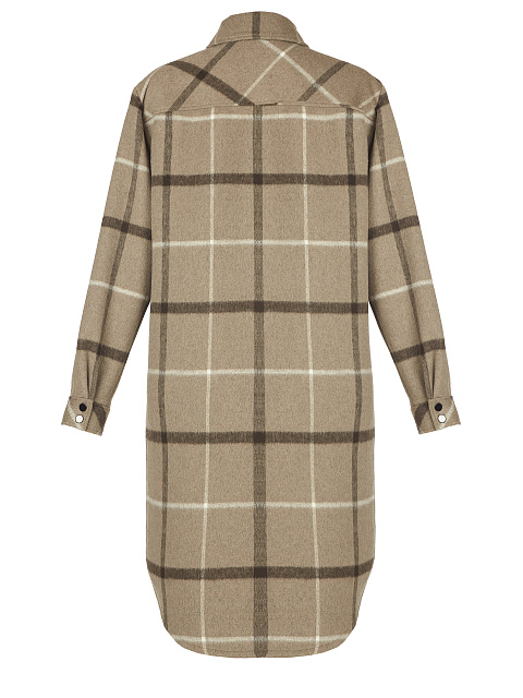 Pale Brown Checked Wool Long Overshirt, 2 Pale Brown Checked Wool Long Overshirt, 2