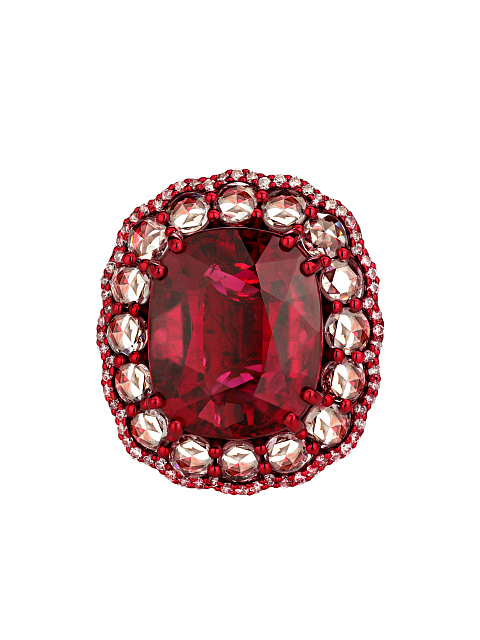 Rubellite, Rose Cut Diamond & Rose Gold Ring, 3