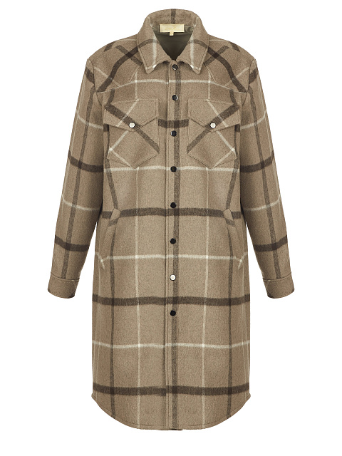 Pale Brown Checked Wool Long Overshirt, 1 Pale Brown Checked Wool Long Overshirt, 1