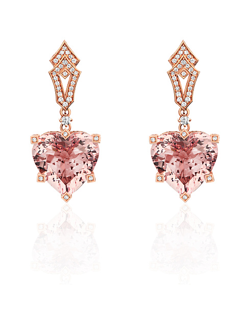 Heart Morganite, Round Diamond & Rose Gold Earrings, 1