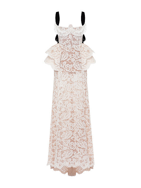 White Lace Peplum Maxi Dress, 1