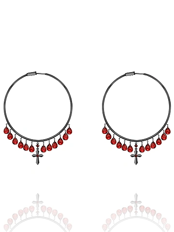 Briolette Garnet, Round Garnet & Black Gold Hoop Earrings, 1