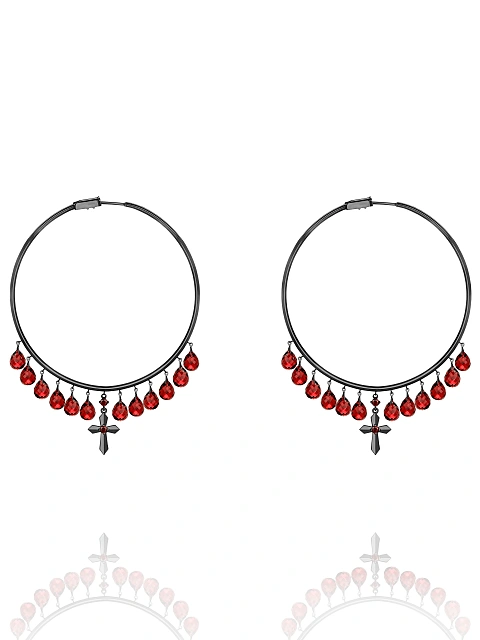 Briolette Garnet, Round Garnet & Black Gold Hoop Earrings, 1