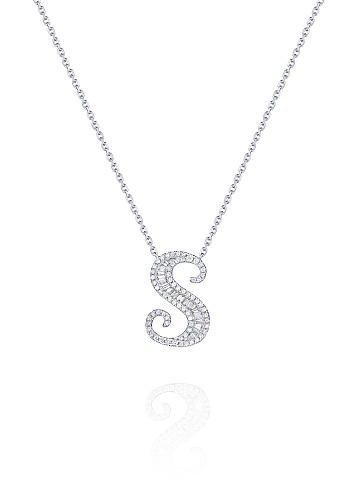 Necklace with pendant made of white gold and diamonds in the shape of the letter S, 1