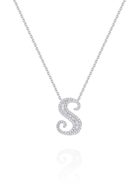 Necklace with pendant made of white gold and diamonds in the shape of the letter S, 1