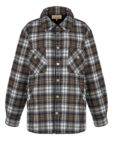 Men's Dark Brown Checked Navy Faux Fur Lined Shirt, 1