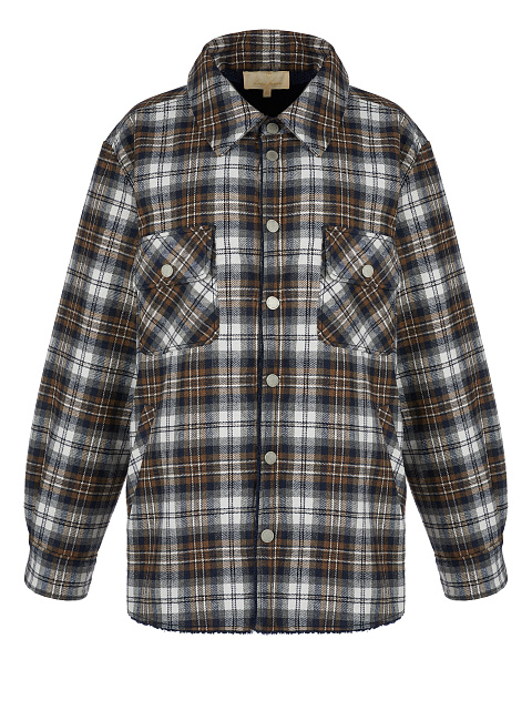Men's Dark Brown Checked Navy Faux Fur Lined Shirt, 1