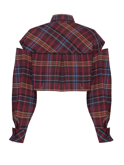Bordeaux Cut Out Cropped Check Shirt, 4