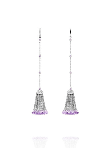 Short white gold tassel earrings with amethysts, 1