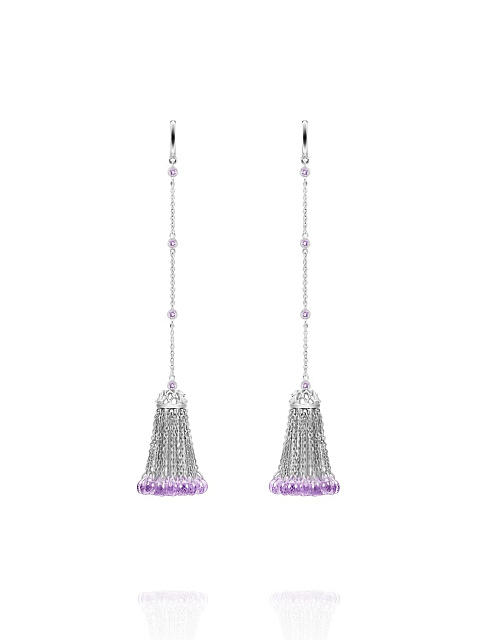 Short white gold tassel earrings with amethysts, 1