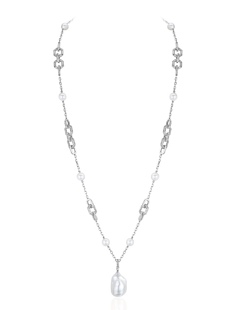 Necklace with white gold pendant with pearls, 5 Necklace with white gold pendant with pearls, 5