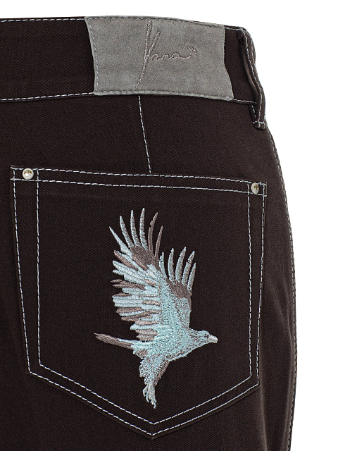 Dark Brown Flared Jeans With Embroidery On Pockets, 4