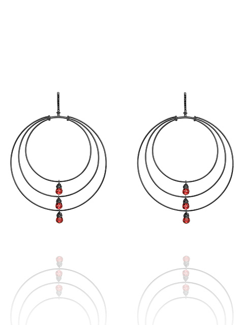 Black Gold, Diamonds & Briolette-cut Garnets Hoop Earrings, 1