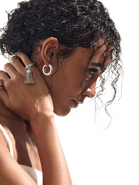 White gold tassel ring with Paraiba color enamel, 3