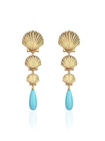 Long yellow gold earrings with turquoise, 1