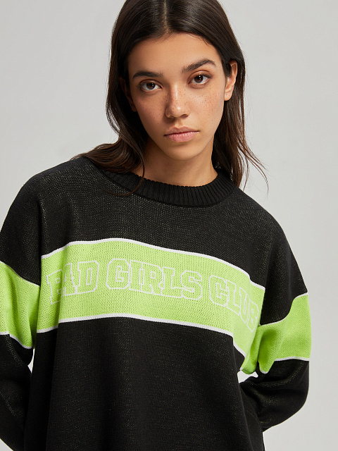 Black & Neon Green Bad Girls Club Sweater, 4