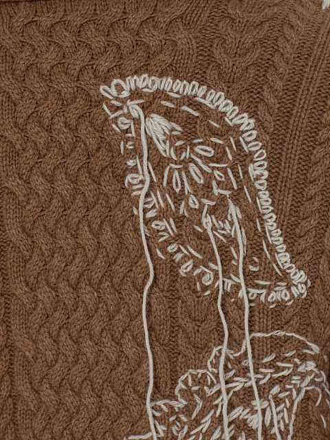 Brown cable knit coat with embroidery, 5