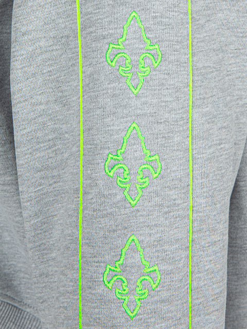 Grey & Neon Green Lily Embroidered Jersey Suit, 4