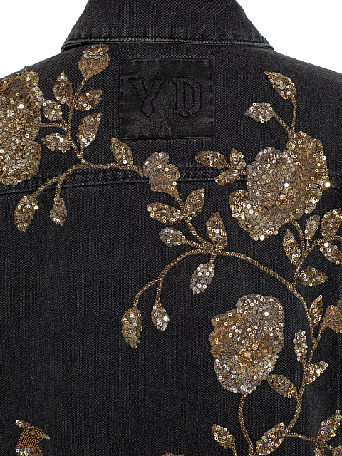 Black Denim Jacket with Floral Embroidery, 7