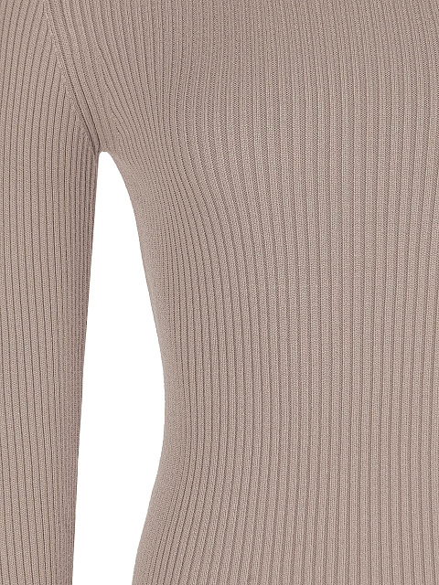 Beige Rib Knit Jersey Turtleneck, 3 Beige Rib Knit Jersey Turtleneck, 3