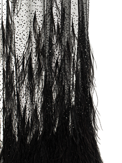 Black Rhinestones & Feathers Mesh Cape, 3