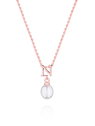 Gold-plated silver necklace with a pendant with the letter N and a pearl, 1