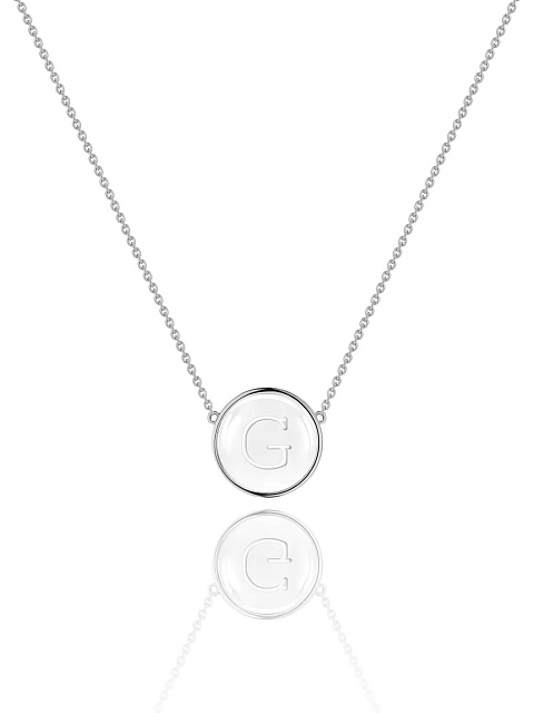 Necklace with a pendant with the letter G in white gold with rock crystal, 1