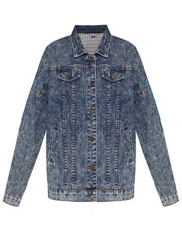 Blue Boiled Denim Jacket With Embroidery On The Sleeves, 1
