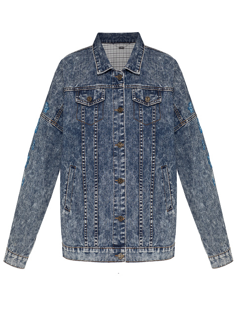 Blue Boiled Denim Jacket With Embroidery On The Sleeves, 1