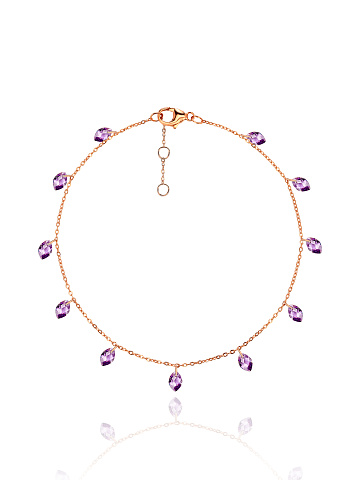 Rose Silver & Purple Cubic Zirkonia Anklet, 1