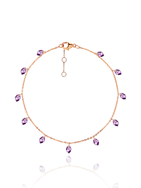 Rose Silver & Purple Cubic Zirkonia Anklet, 1 Rose Silver & Purple Cubic Zirkonia Anklet, 1