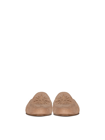Embroidered Beige Suede Mules, 2