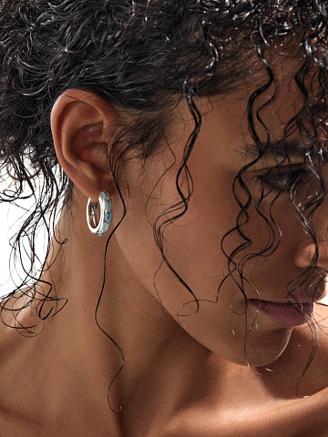 Small white gold hoops with light blue enamel, 2