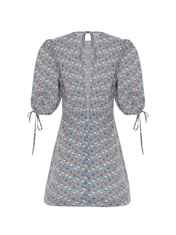 Grey Floral Cotton Mini Dress, 2