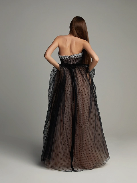 Black Polka Dot Tulle Maxi Dress, 7