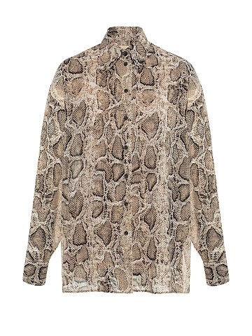 Beige Snakeskin Print Chiffon Blouse, 1