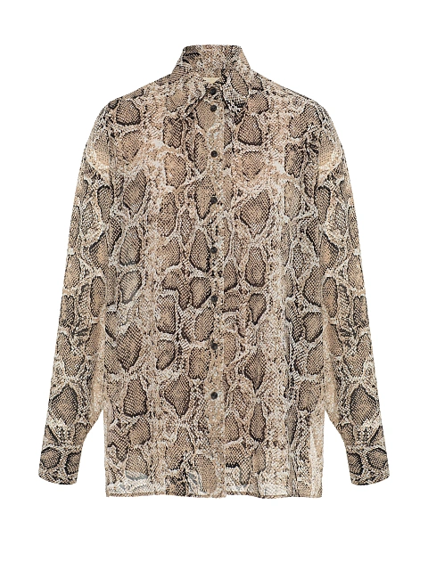 Beige Snakeskin Print Chiffon Blouse, 1