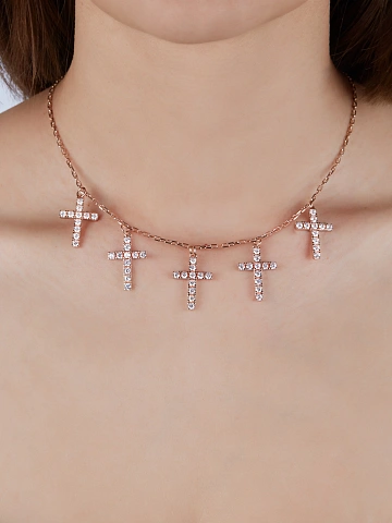 Rose Silver & Cubic Zirconia Cross Necklace, 2