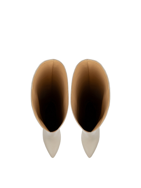 Eggshell Leather Heeled Tall Boots, 4