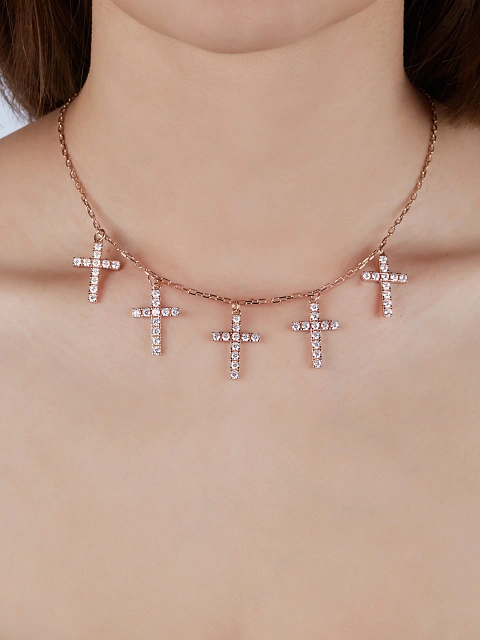 Rose Silver & Cubic Zirconia Cross Necklace, 2